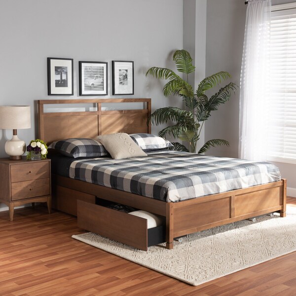 Saffron ModernWalnut Brown Finished Wood King Size 4-Drawer Platform Storage Bed
